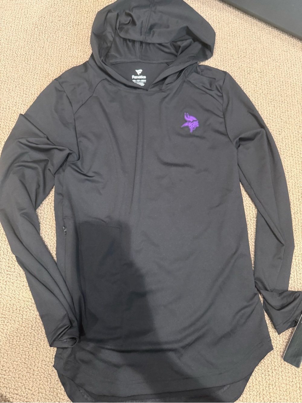 Fanatics Black Hooded Long Sleeve Top with Purple Logo Accent